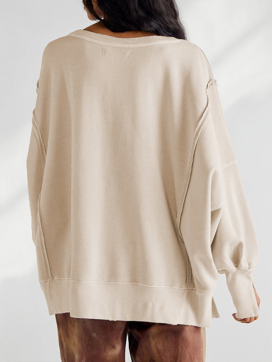 Casual Oversized Cotton Crew-neck Sweatshirt With Exposed Seams
