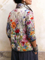 Women's Vibrant Floral Print Quilted Stand Collar Jacket