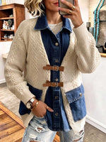 Women's Denim Spliced Cable Knit Cardigan