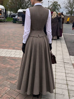 Vintage-style Wool-blend Plaid Vest And Long Skirt Two-piece Set