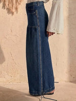 Pleated Mid-rise Loose Wide-leg Lotus-style Jeans