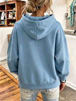 Asymmetric Piping & Buttons Chic Casual Blue Hoodie