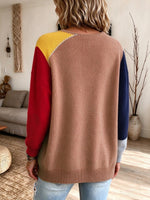 Vibrant Colorblock V-Neck Knit Cardigan
