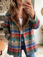 Cozy Multi-Color Plaid Faux Fur Collar Coat