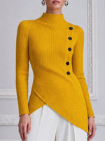 Chic Ribbed Knit Asymmetrical Button Top