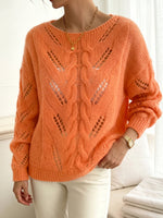 Vibrant Orange Open-Knit Textured Sweater