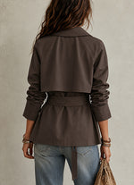 Casual Oversized Cropped Trench Coat With A Drawstring Waist