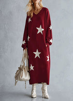 Cozy Star-patterned Loose-fit Knitted Maxi Dress
