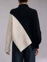 Stylish Black And White Asymmetric Ribbed Knit Top
