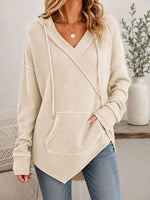 Casual Olive Green Waffle-Knit Crossover Hoodie