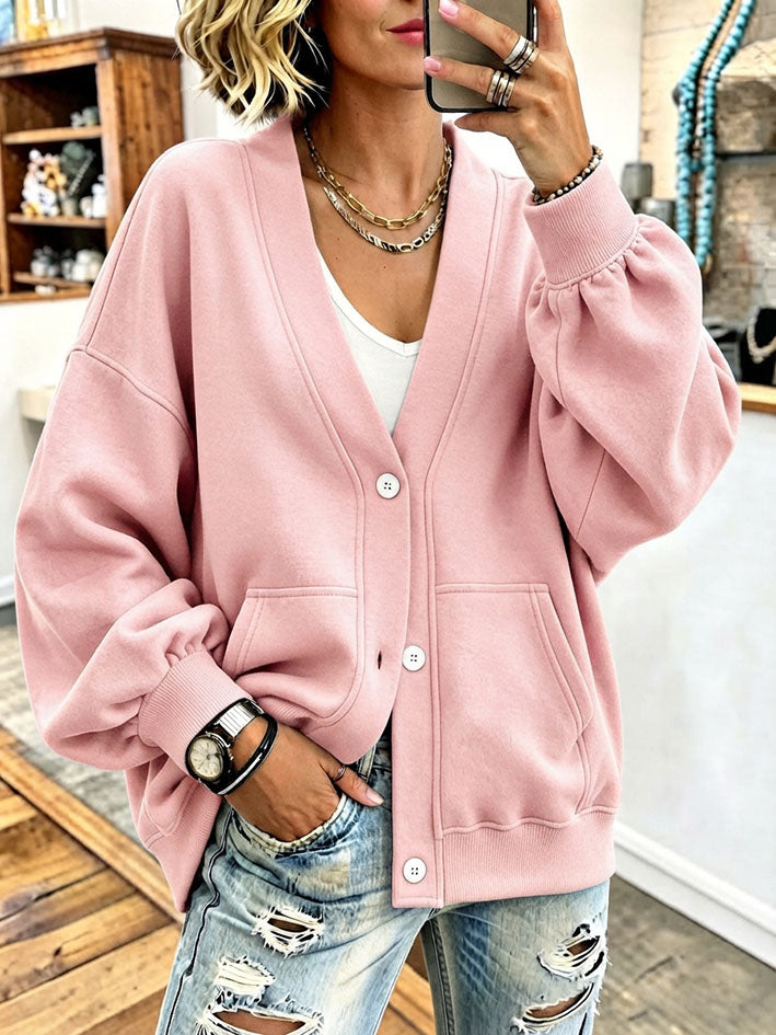 Cozy Chic Oversized V-neck Button-down Cardigan