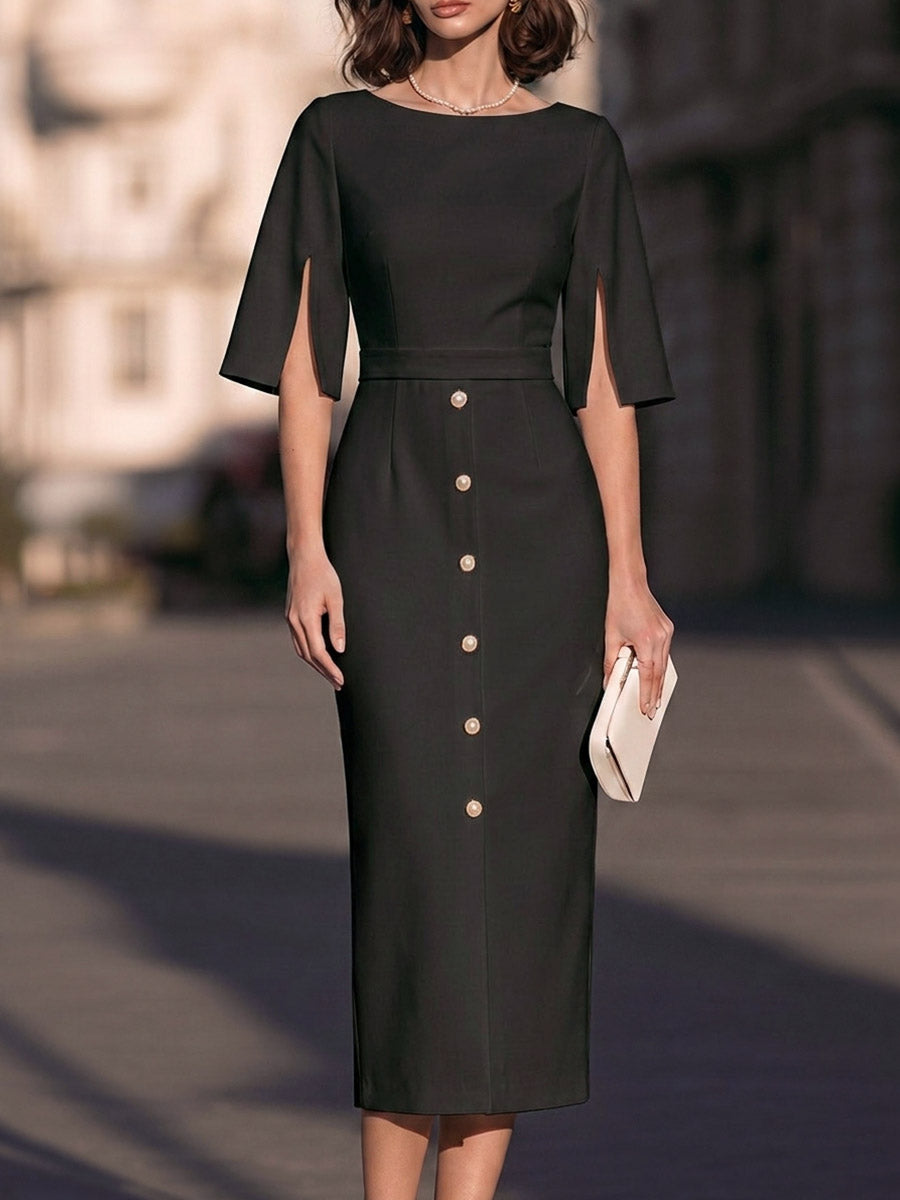 Women's Solid Color Classic Off-shoulder Flared Sleeve Elegant Slim-fit Dress