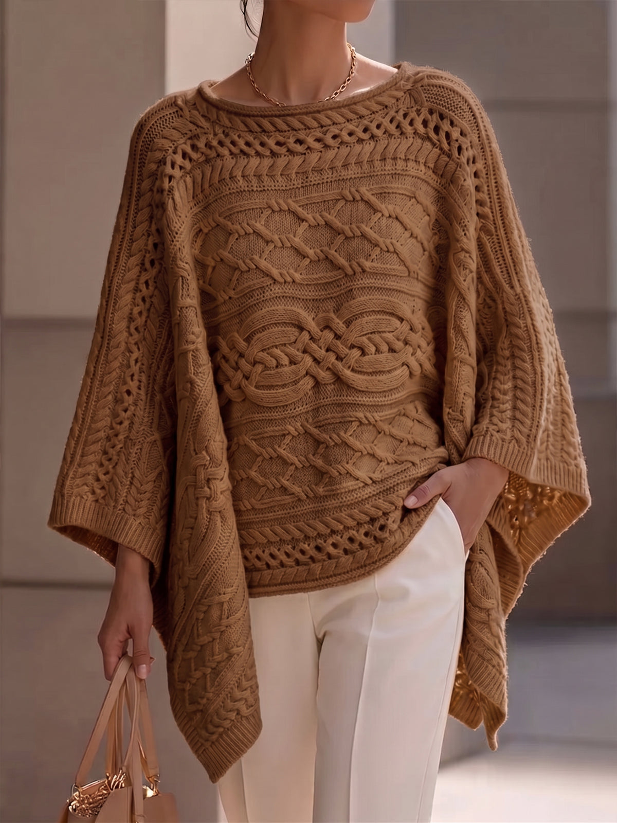 Comfortable Cable Knit Poncho Sweater