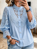 Elegant Lace-paneled Cotton-blend Shirt