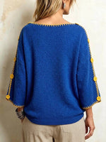 Oversized Knit Top With Contrast Stitching And Buttons