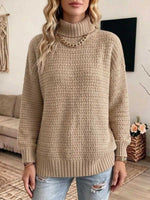 Women's Solid-color Turtleneck Long-sleeve Loose-fit Knit Top