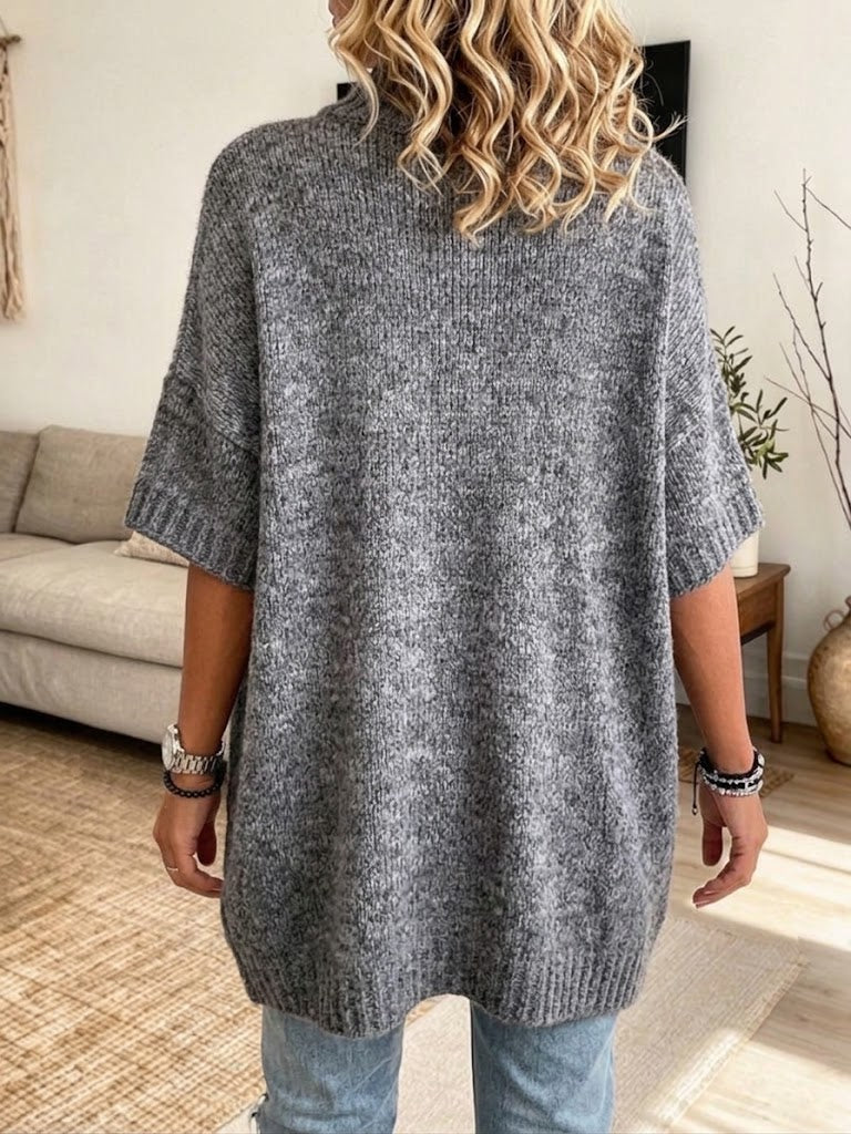 Chic Long-line Knit Top With Lace Trim And Multi-button Detailing (multicolor)