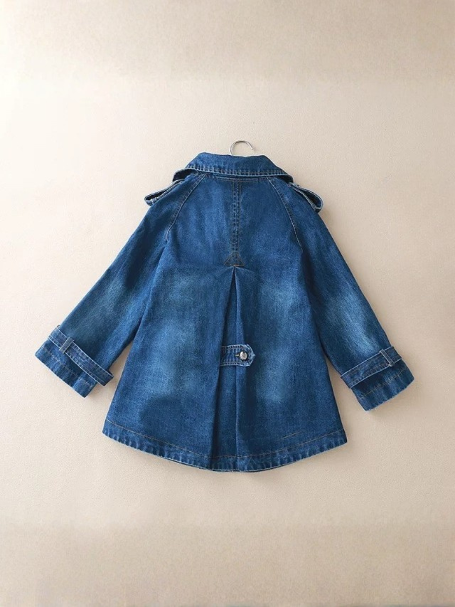Vintage Washed Denim Pea Coat – Lapel Collar Utility Jacket
