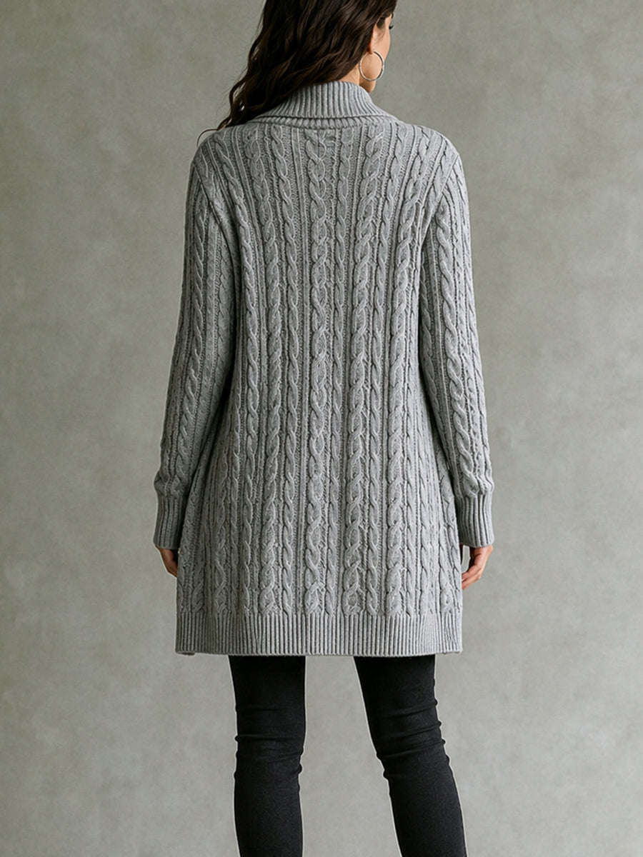 Cozy And Refined Cable-knit Mid-length Cardigan With A Shawl Collar.