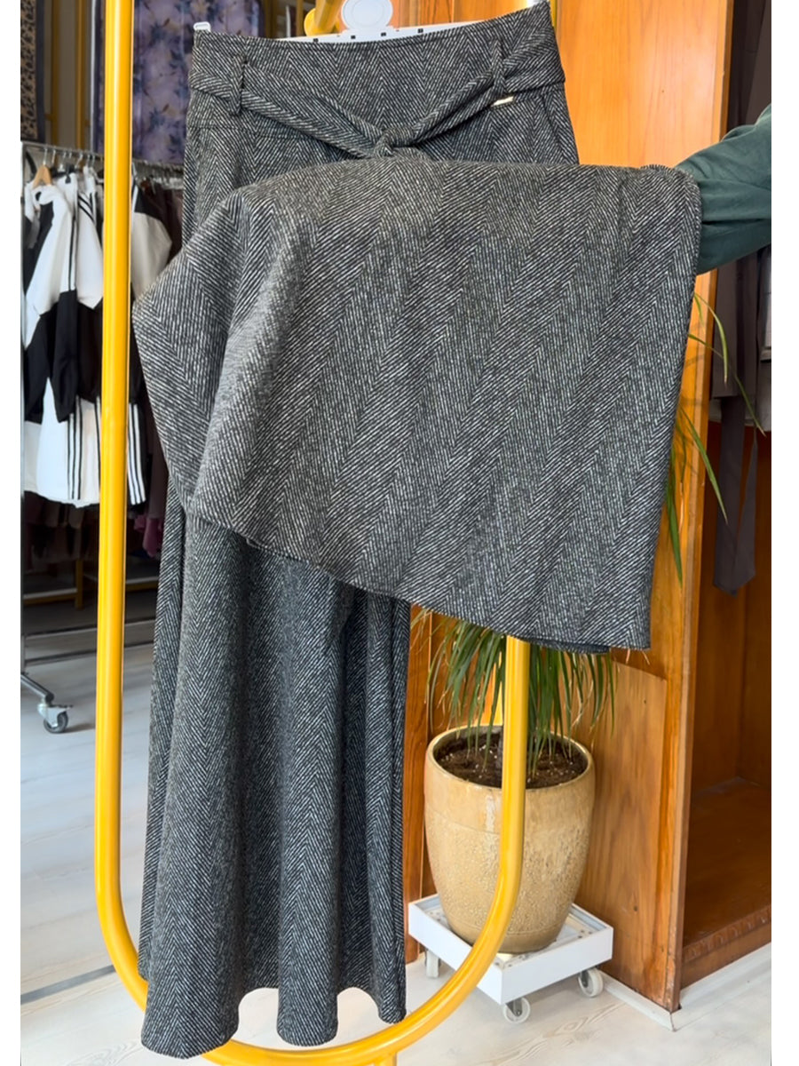Chic Herringbone Wool-blend Wide-leg Trousers