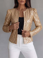 Women's Solid Color Round Neck Long Sleeve Casual Loose Sequin Cardigan