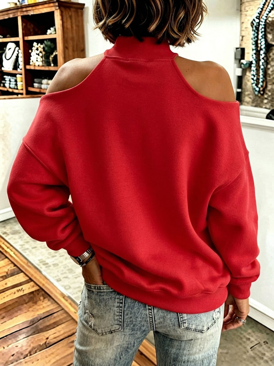 Chic Oversized Mock Neck Sweatshirt With Bow Detail