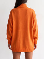 Women's Solid Color Stand Collar Long Sleeve Casual Loose Knit Sweater