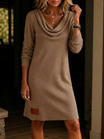 Cowl-Neck Ribbed Knit Sweater Dress
