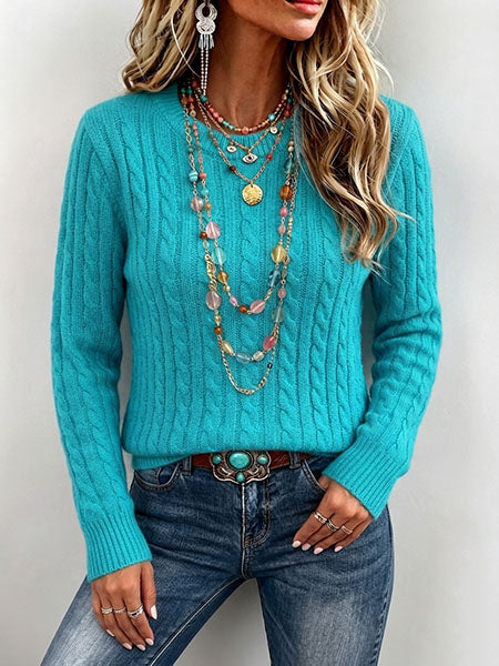 Cozy Classic Solid Cable-knit Crewneck Sweater