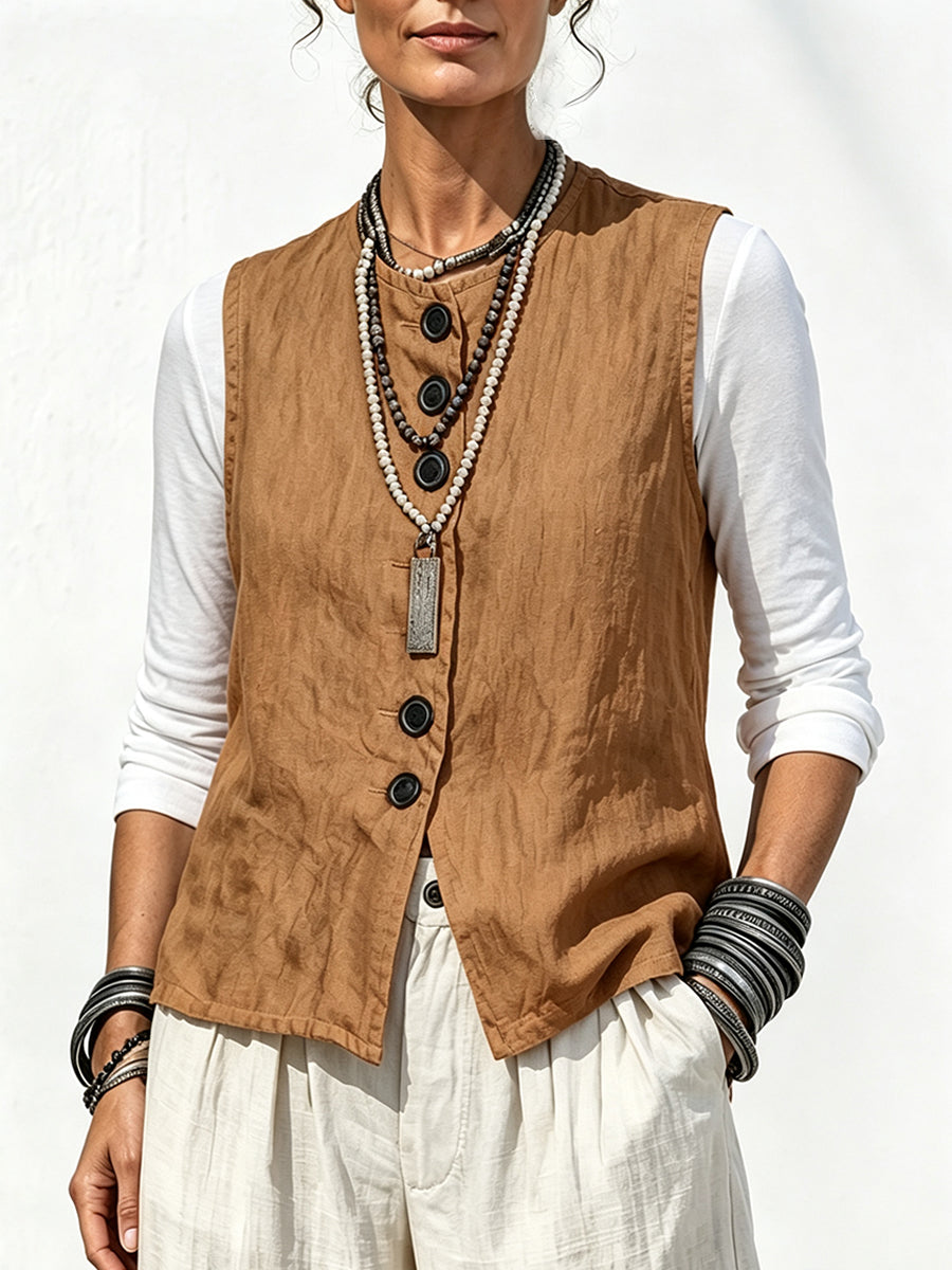 Casual Cotton-linen Blend Sleeveless Tank Top