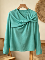 Chic Asymmetrical Draped Neckline Long-sleeve Top