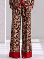 Women's Leopard Print High-waisted Casual Loose Color-blocked Wide-leg Pants