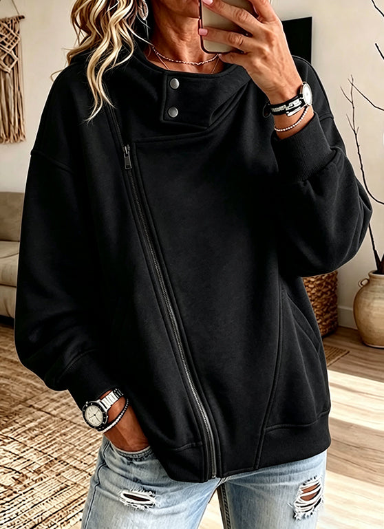 Casual Asymmetric Zip-up Hoodie