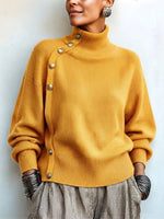 Chic Elegant Asymmetrical Button Turtleneck Sweater
