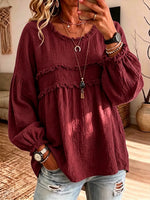 Casual Raw-edge Ruffled Cotton-linen Blend Pleated Top