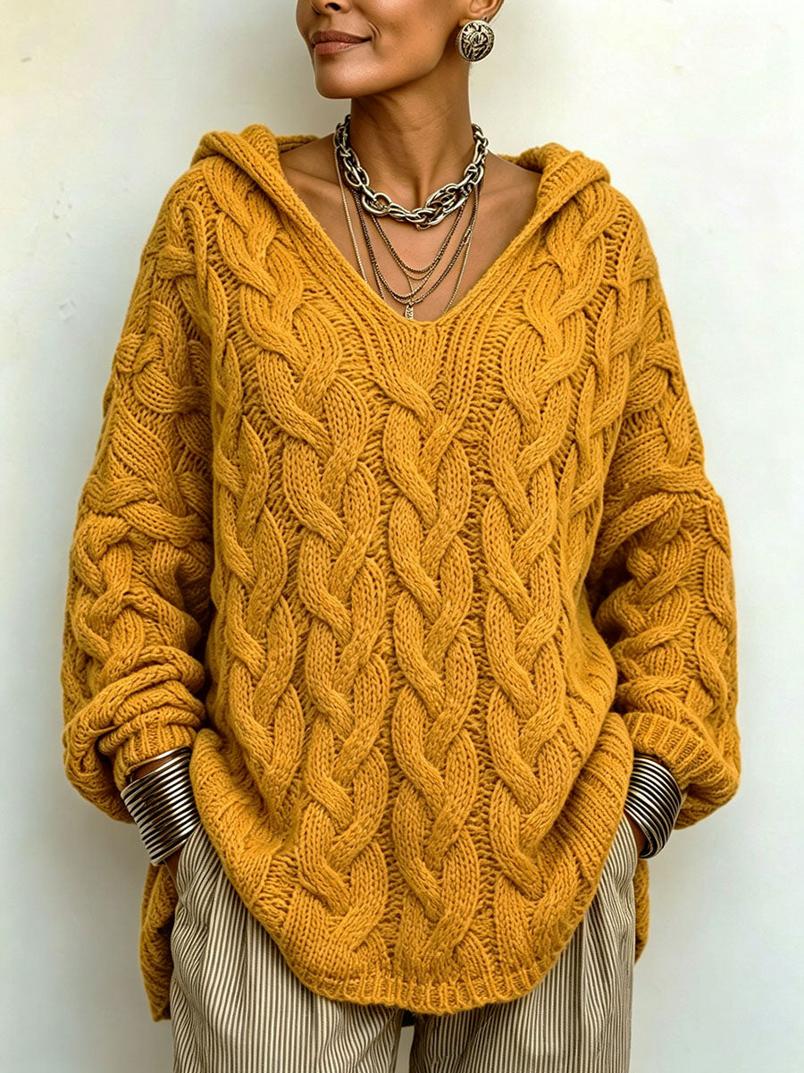 Cozy Chic Hooded Cable-knit Sweater