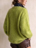 Women's Lime Green Fuzzy Quarter-zip Pullover Sweater
