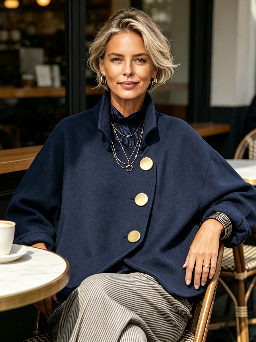 Casual Asymmetrical Wool Blend Jacket