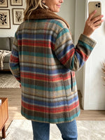 Cozy Multi-Color Plaid Faux Fur Collar Coat