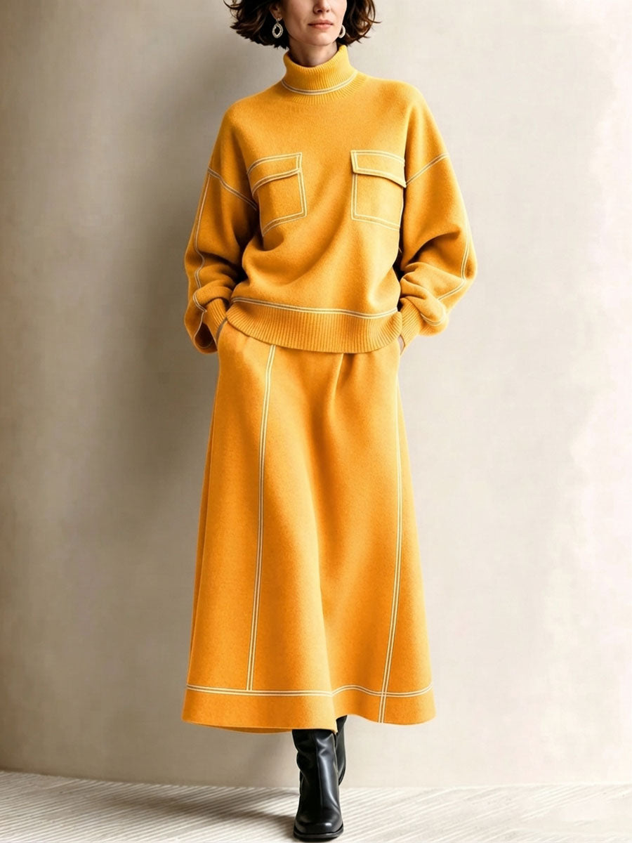 Chic Cozy Contrast Piping Knitted Two-piece Set