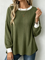 Cozy Chic Contrast Trim Ribbed Sweater