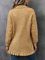 Loose-fit Knitted Cardigan With A Collar, Ruffles, And A Single-breasted Button Closure
