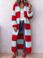 Color-block Striped Long Cardigan In A Relaxed Style