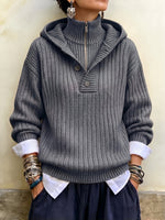 Sunlit Ribbed Knit Hooded Half-Zip Pullover
