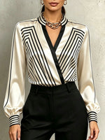 Chic Striped Satin Wrap Shirt