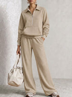 Half‑zip Collared Sweatshirt & Wide‑leg Sweatpants Set