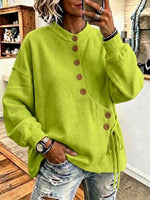 Asymmetric Button-fastening Loose-fit Casual Sweatshirt
