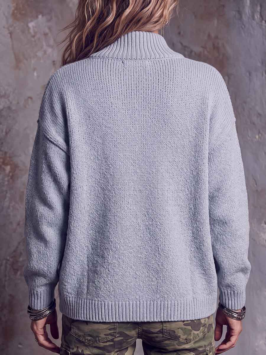Women's Solid Color Stand Collar Long Sleeve Casual Loose Knit Cardigan