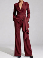 Women's Solid Color Lapel Long Sleeve Casual Loose Fit Suit High Waist Wide Leg Pants Set