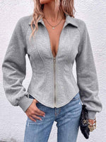 Women's Solid Color Collared Long Sleeve Casual Loose Cardigan